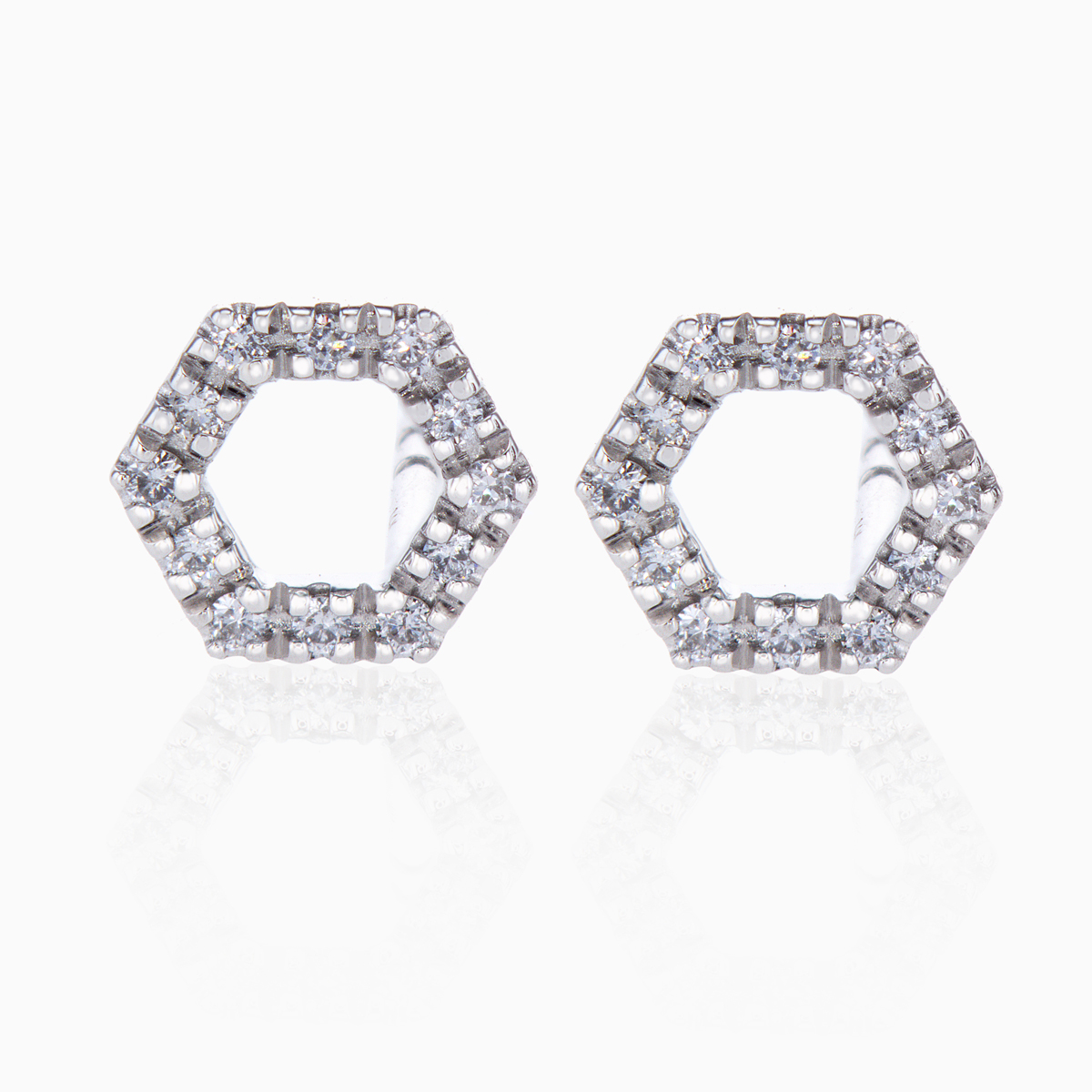 Diamond Hexagon Stud Earrings, 14k White Gold