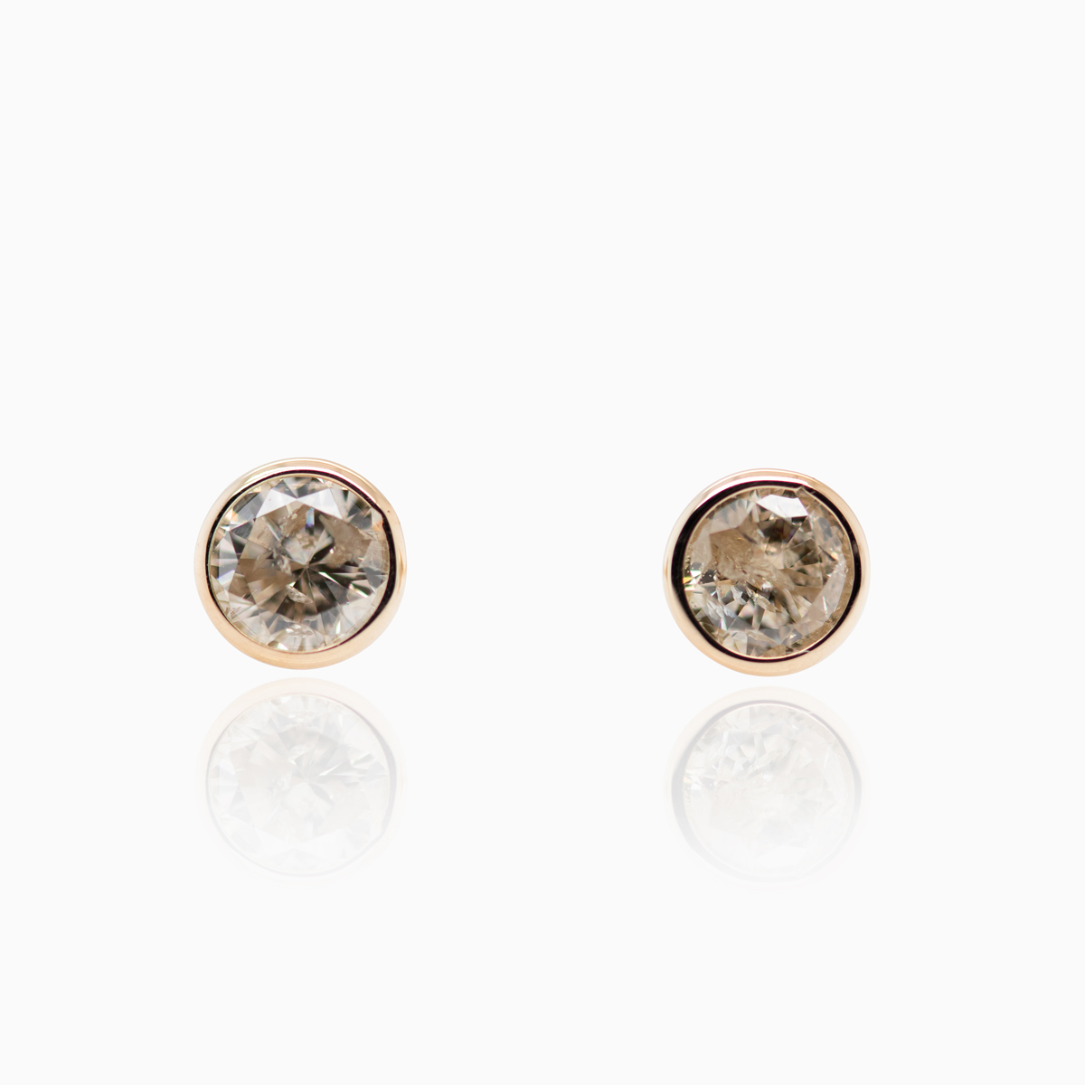 Medium Champagne Diamond Stud Earrings, 14k Yellow Gold