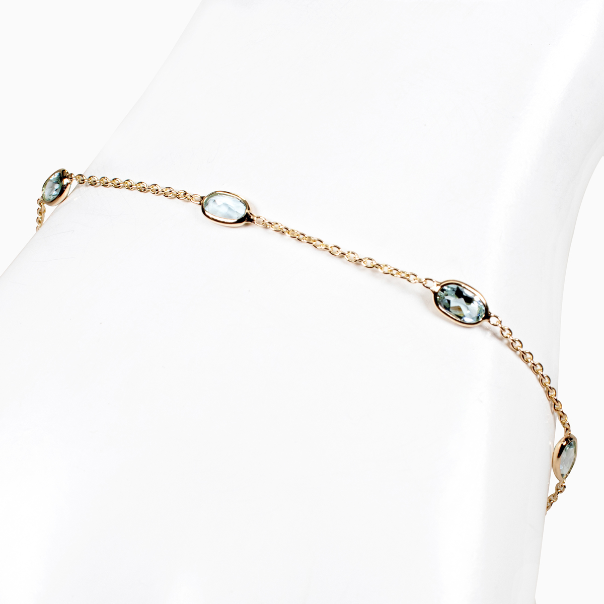 Natural Aquamarine Station Bracelet, 14k Yellow Gold