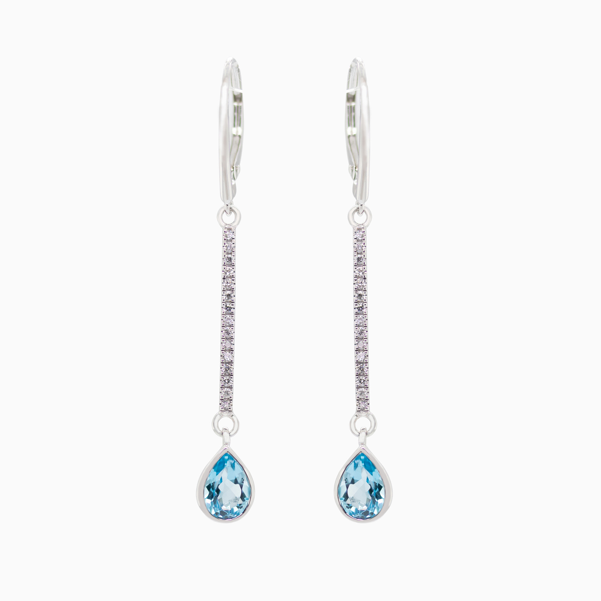 Natural Blue Topaz and Diamond Drop Earrings, 14k White Gold