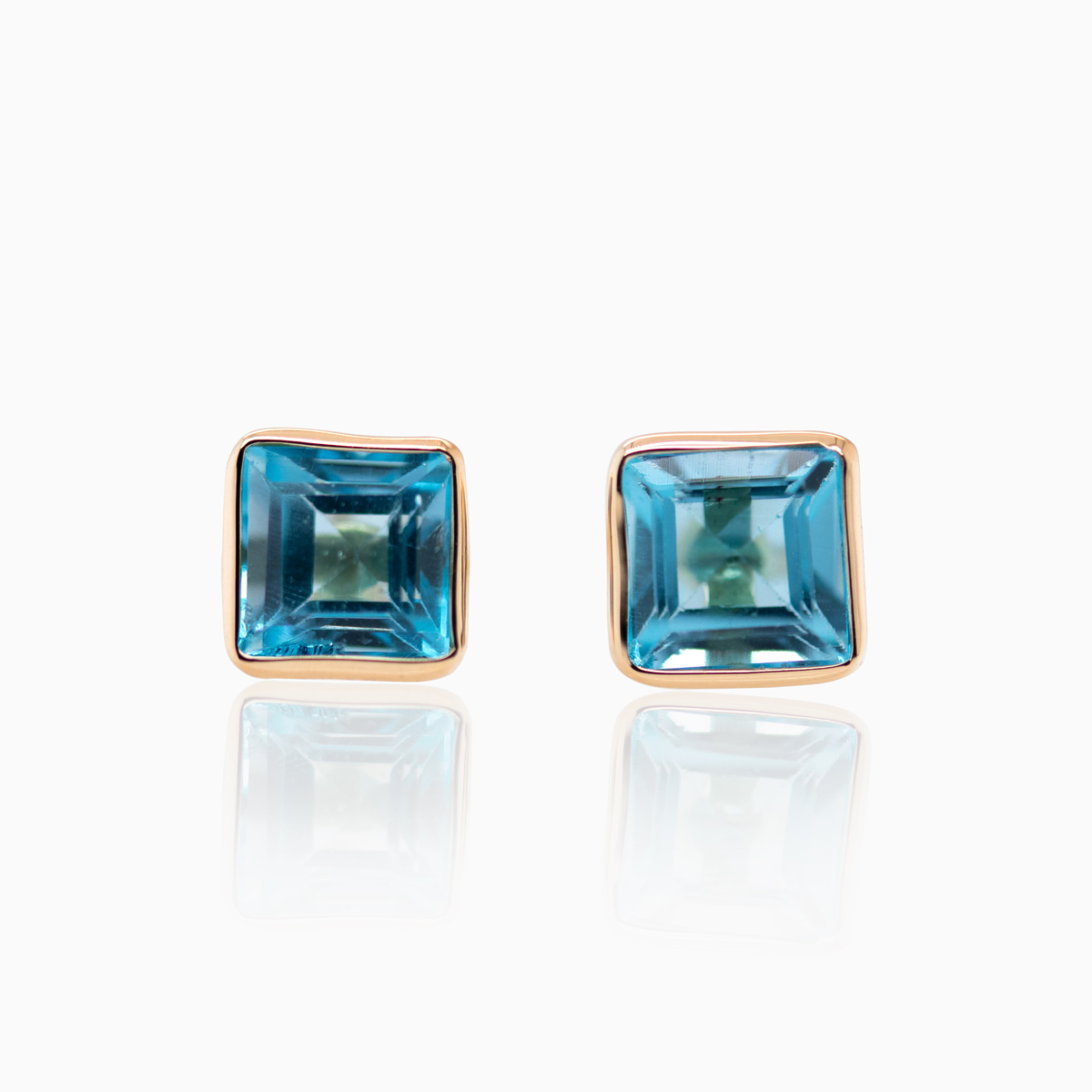 Natural Blue Topaz Stud Earrings, 14k Yellow Gold