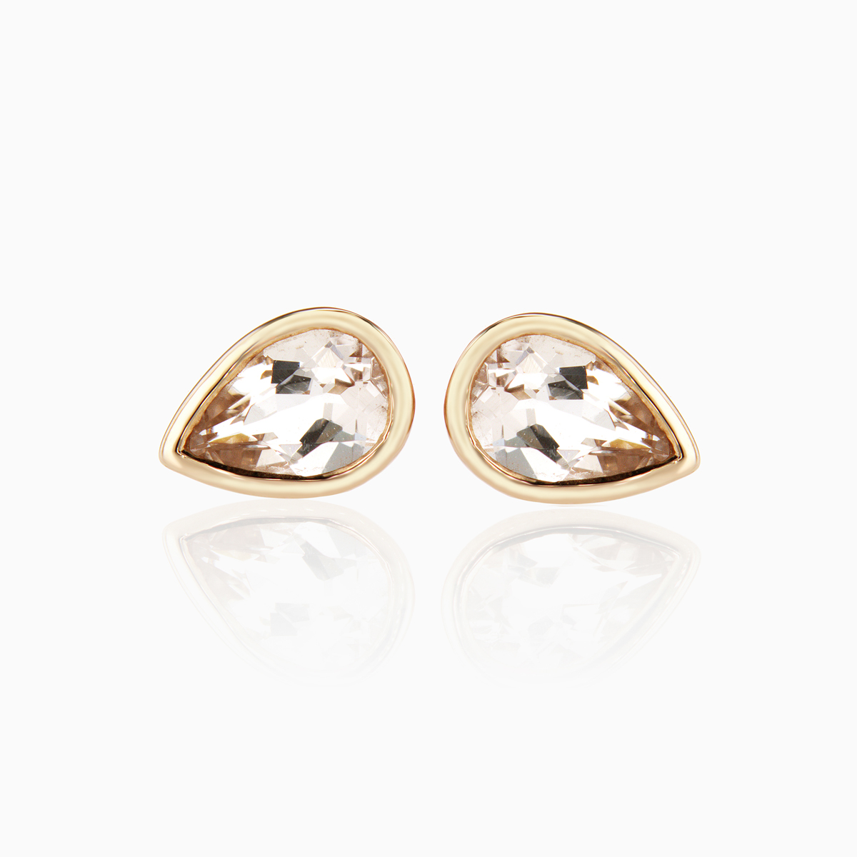 Pear-shaped Natural Morganite Stud Earrings, 14k Rose Gold
