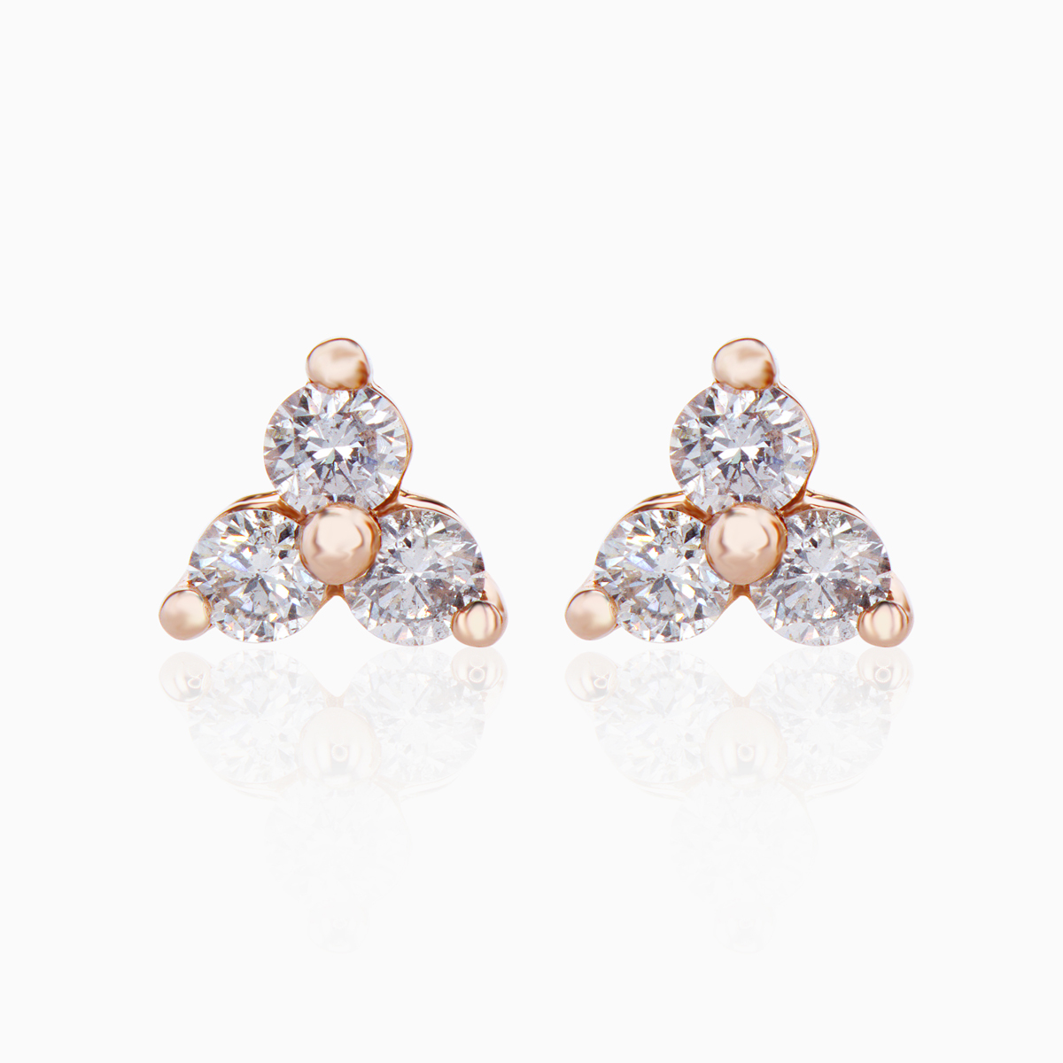 Petite Diamond Trio Fashion Stud Earrings, 14k Rose Gold