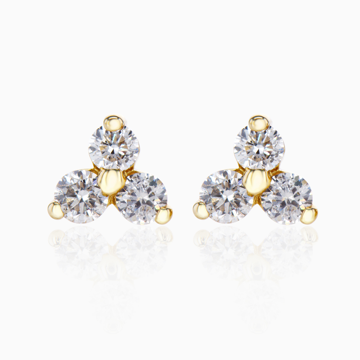 Petite Diamond Trio Fashion Stud Earrings, 14k Yellow Gold