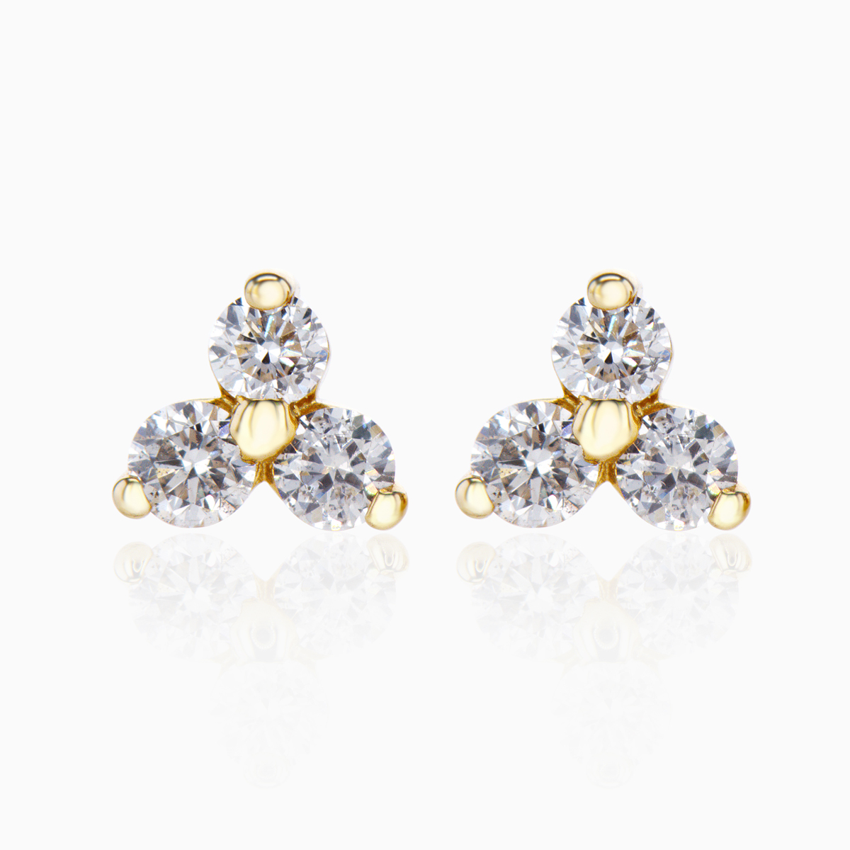 Petite Diamond Trio Fashion Stud Earrings, 14k Yellow Gold