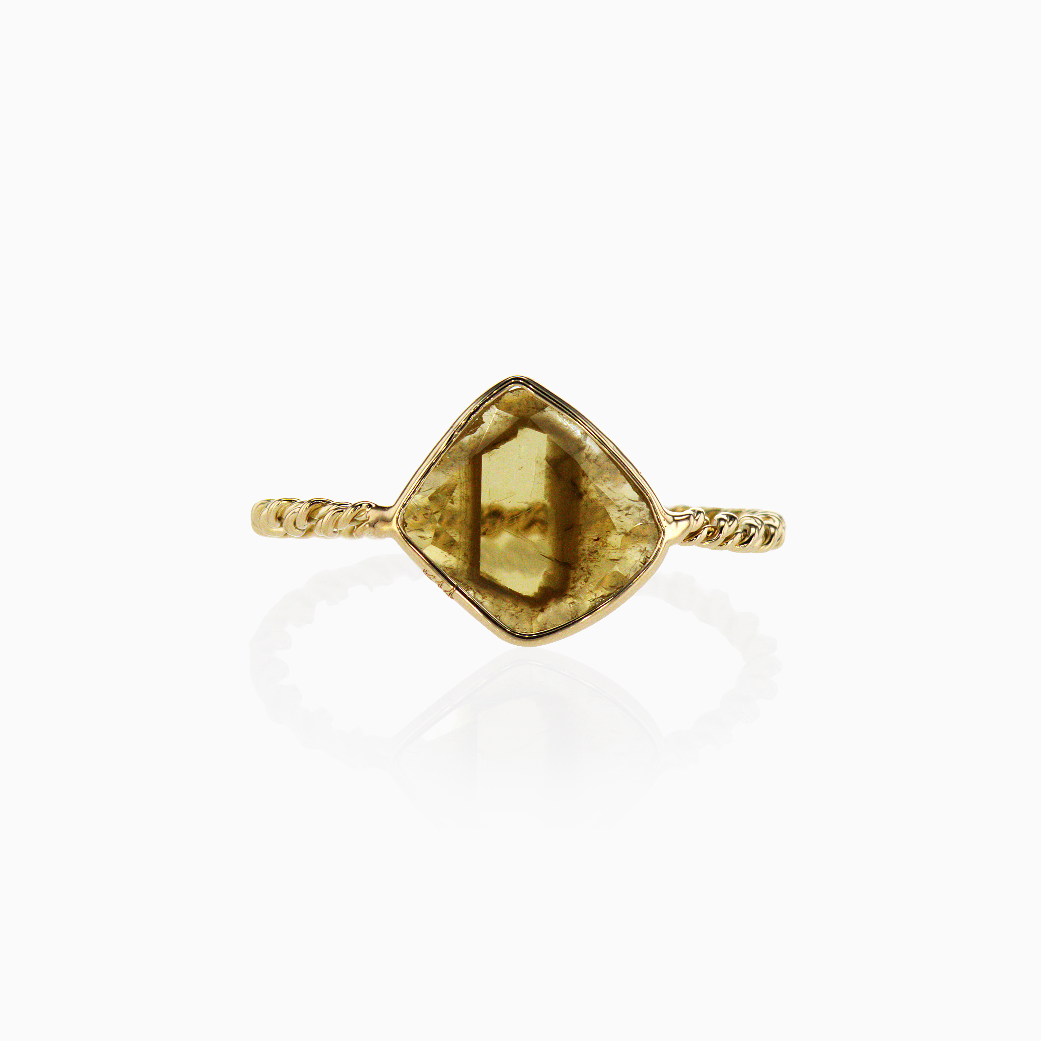 Natural Rustic Diamond Slice Ring, 14k Yellow Gold