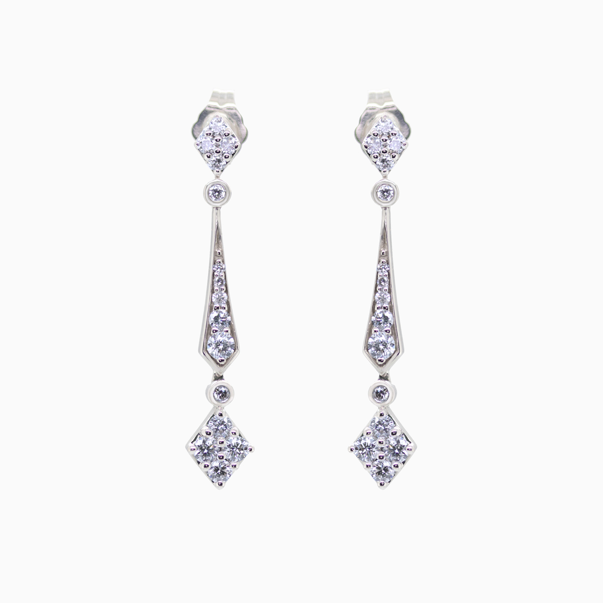 Vintage Inspired Diamond Drop Earrings, 14k White Gold