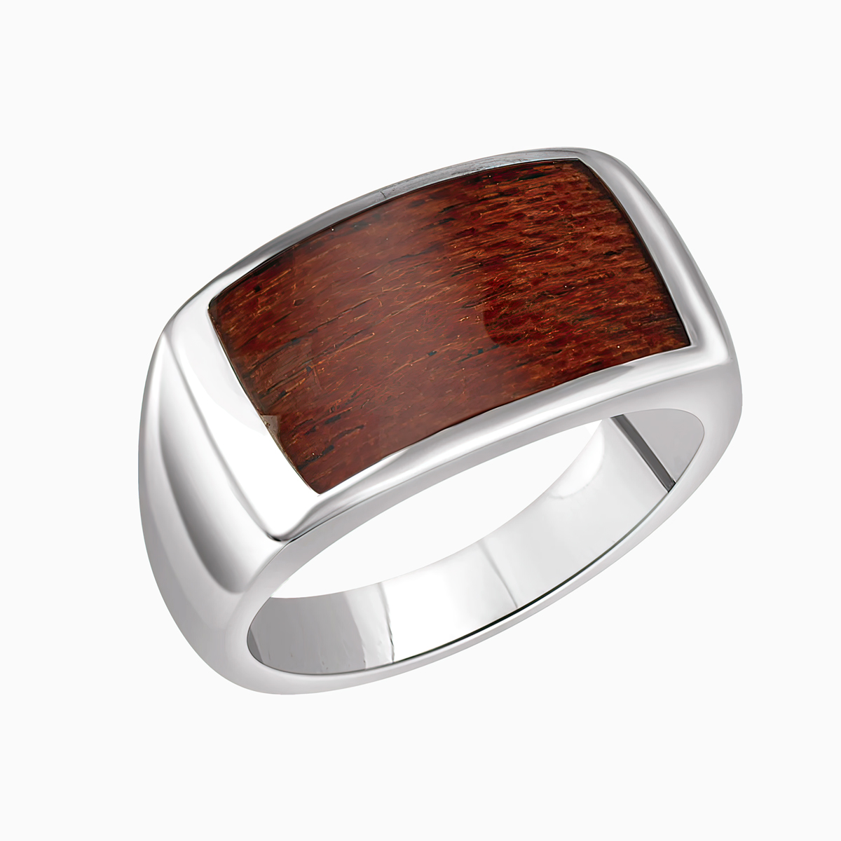 Wild Cherrywood inlay top men's signet ring, Sterling Silver