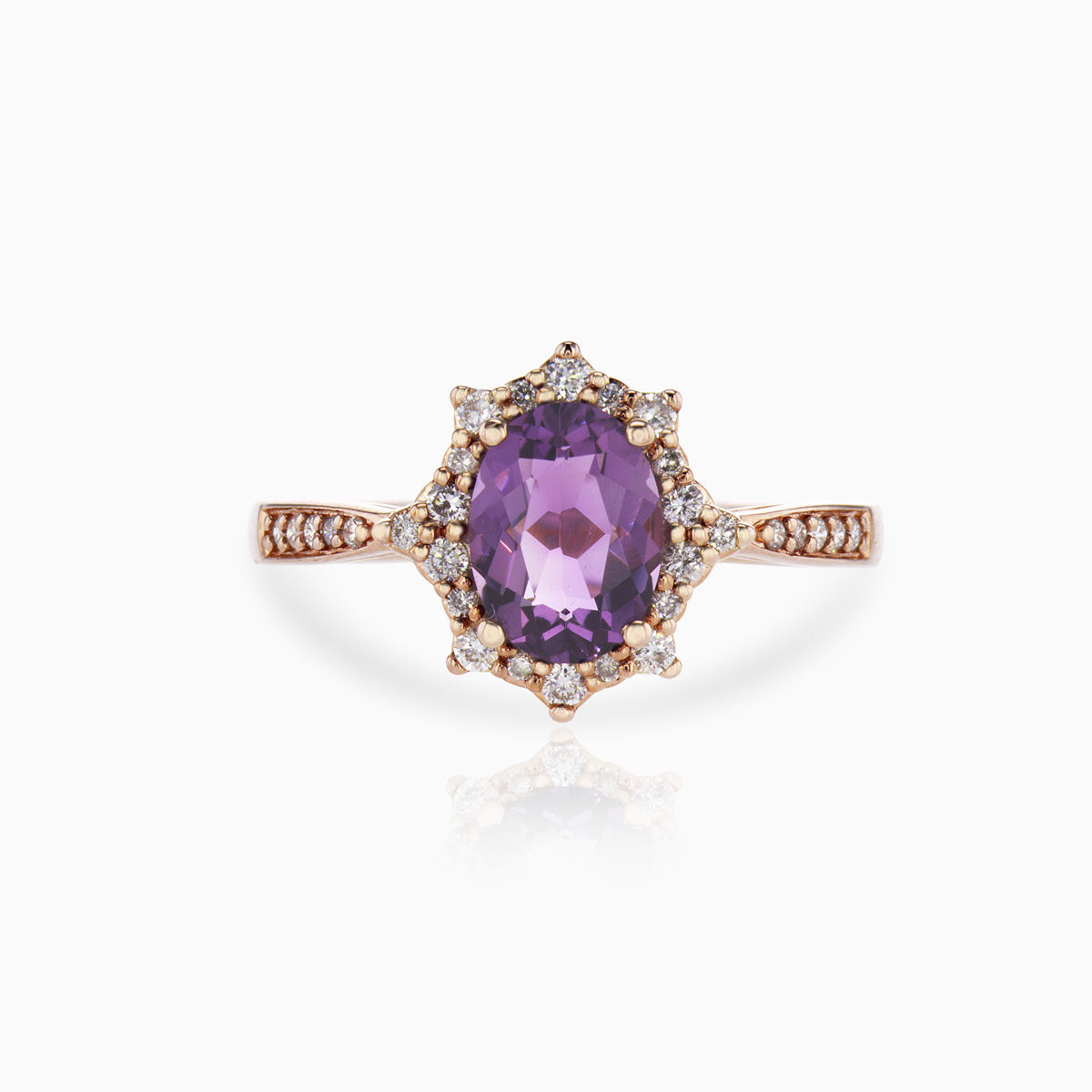 Natural Amethyst and Diamond Fashion Band, 14k Rose Gold