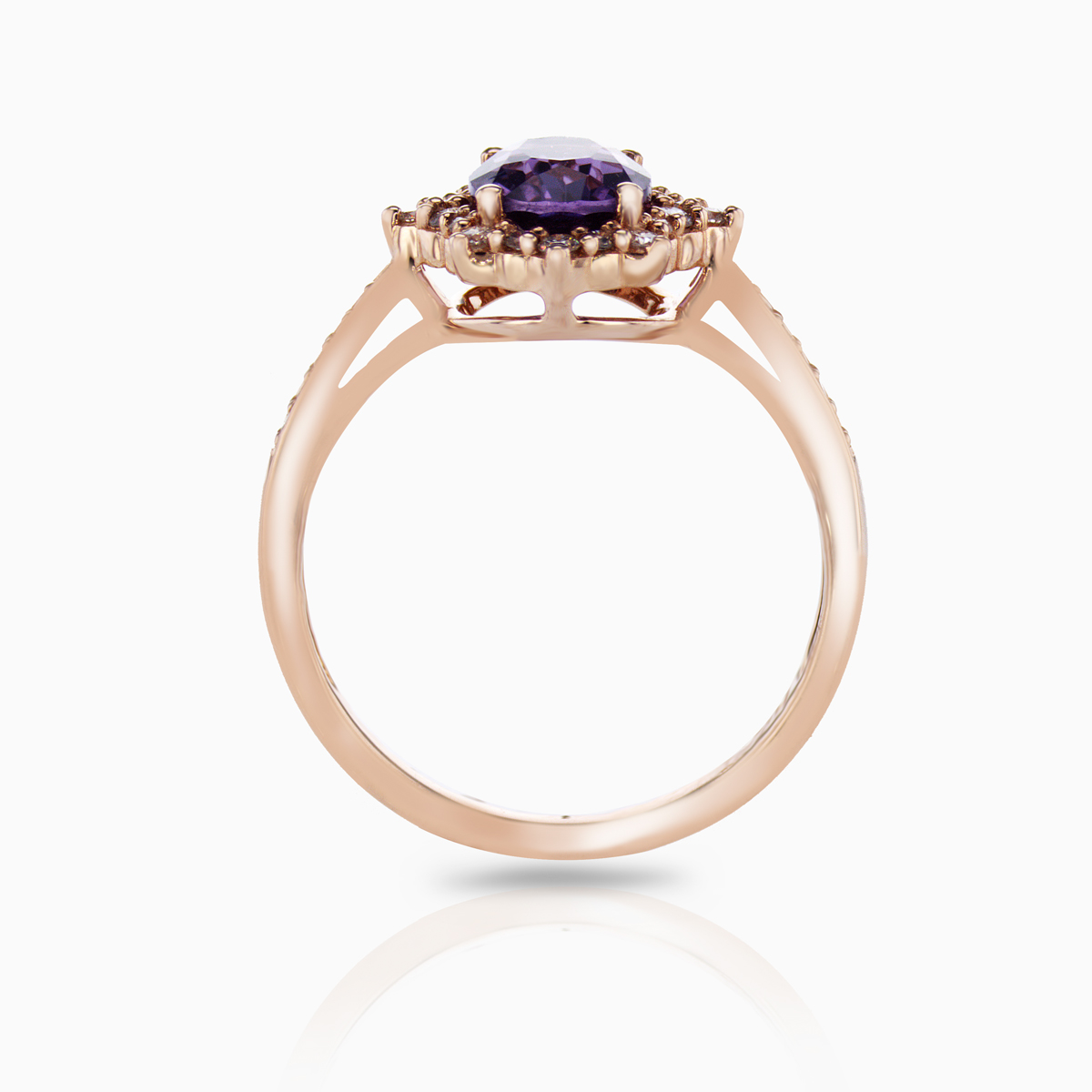 Natural Amethyst and Diamond Fashion Band, 14k Rose Gold