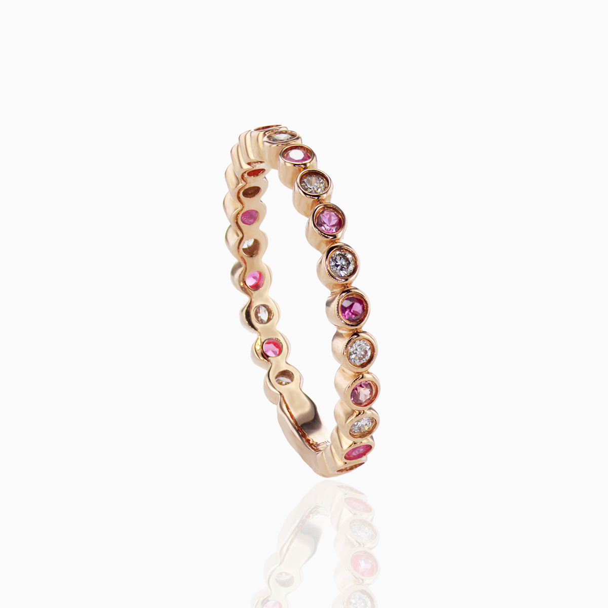 Natural Diamond and Pink Sapphire Stackable Band, 14k Rose Gold