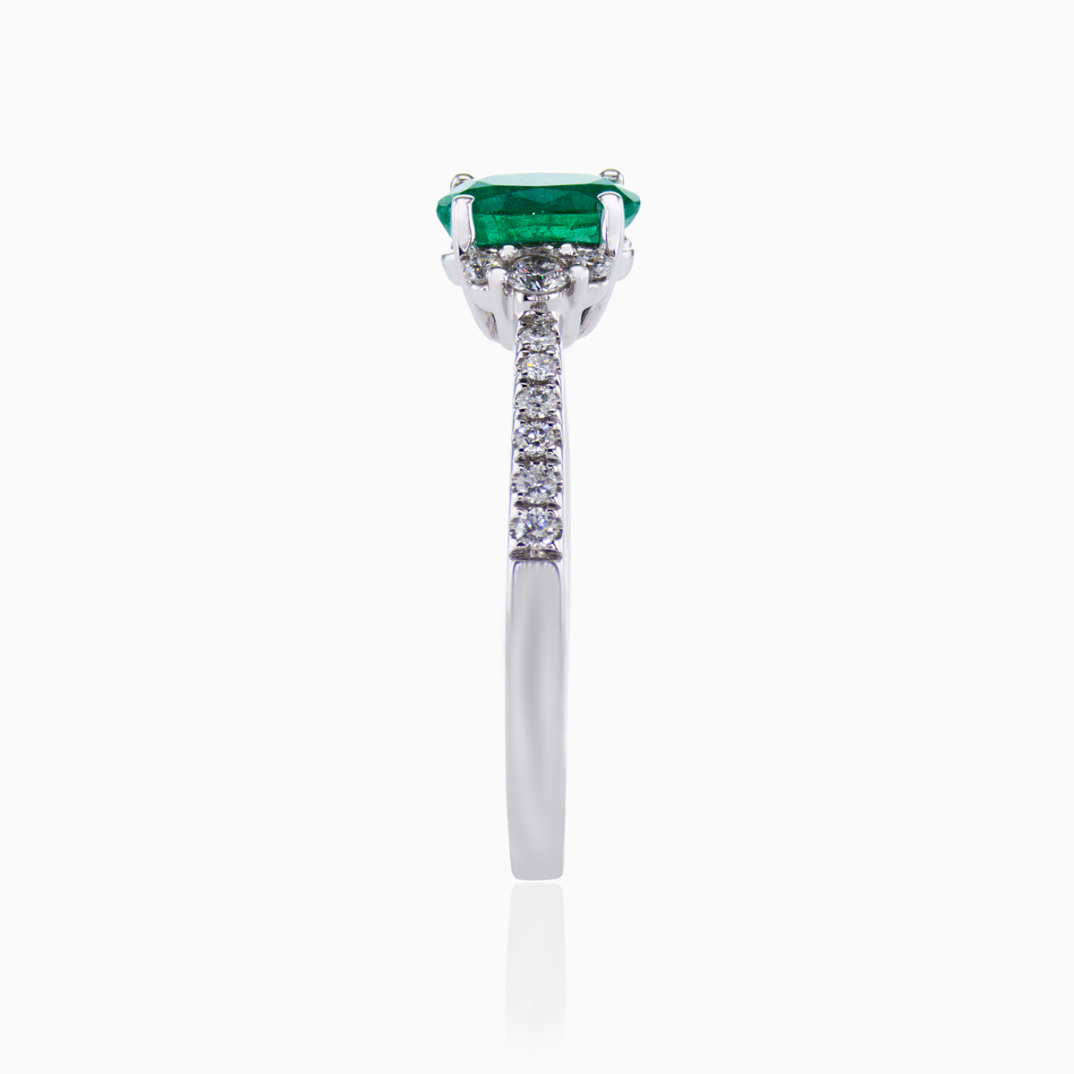 Natural Emerald and Diamonds Fashion Ring, 14k White Gold