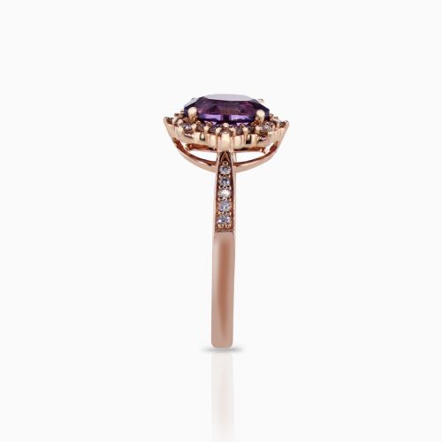 Natural Amethyst and Diamond Fashion Band, 14k Rose Gold