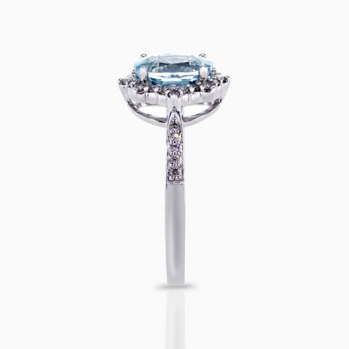 Natural Aquamarine and Diamond Fashion Band, 14k White Gold