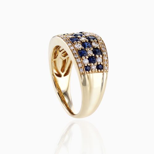 Multi-Row Natural Blue Sapphire and Diamond Fashion Band, 14k Yellow Gold