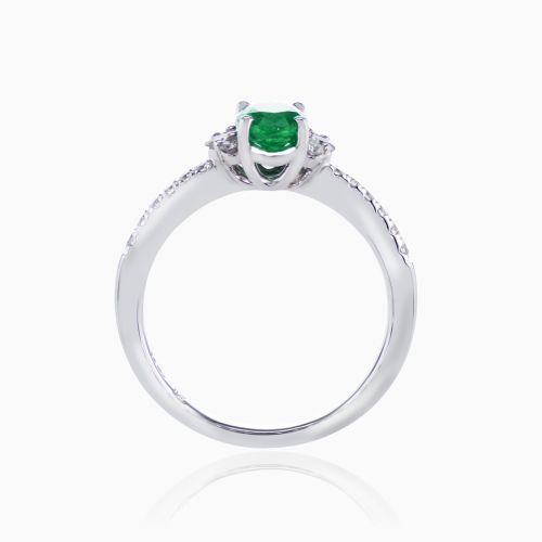 Natural Emerald and Diamonds Fashion Ring, 14k White Gold