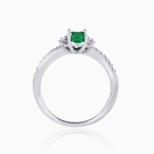 Natural Emerald and Diamonds Fashion Ring, 14k White Gold