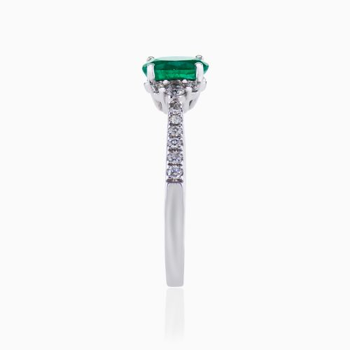 Natural Emerald and Diamonds Fashion Ring, 14k White Gold