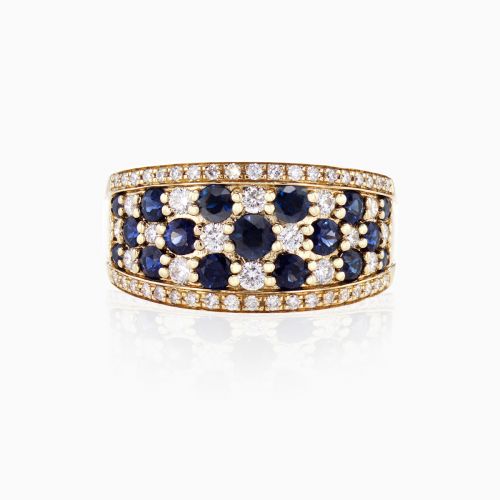 Multi-Row Natural Blue Sapphire and Diamond Fashion Band, 14k Yellow Gold