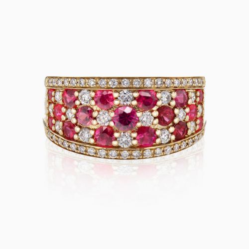 Multi-Row Natural Ruby and Diamond Fashion Band, 14k Yellow Gold