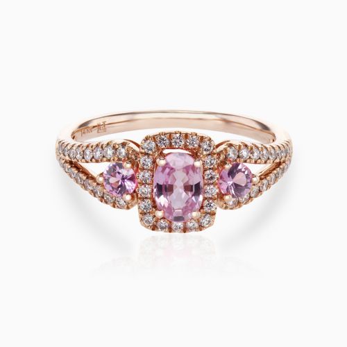 1.00 Carat Pink Sapphire and Diamond Art Deco Halo Engagement Ring in –  Katherine James Jewellery