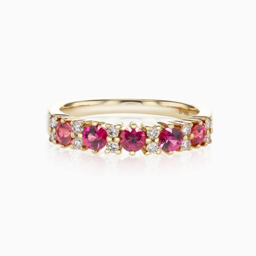 Natural Ruby and Diamonds Fashion Band, 14k Yellow Gold