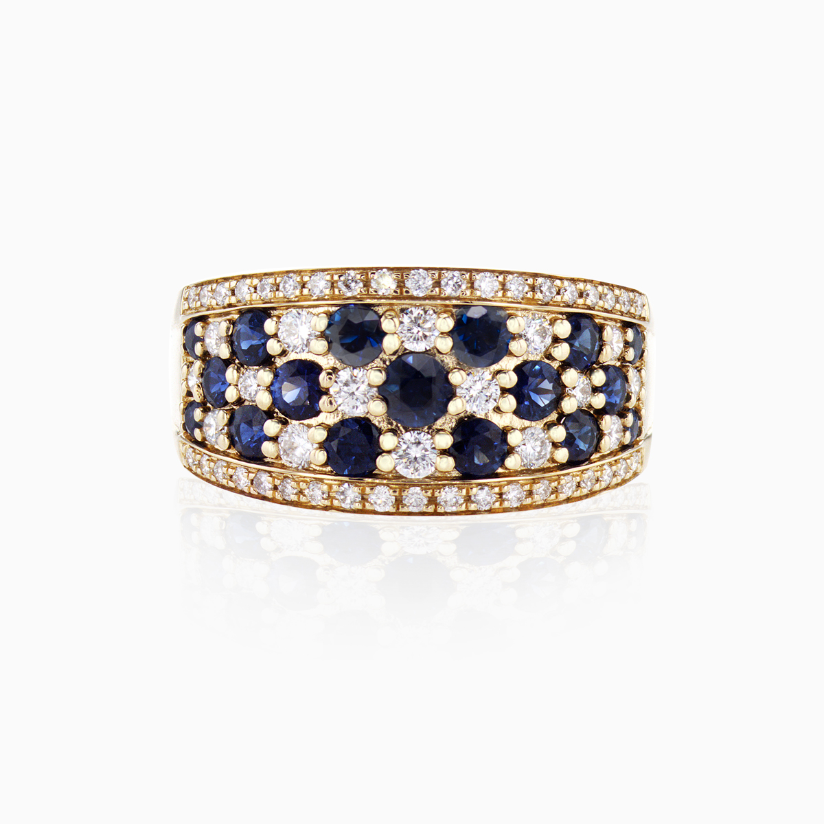 Multi-Row Natural Blue Sapphire and Diamond Fashion Band, 14k Yellow Gold