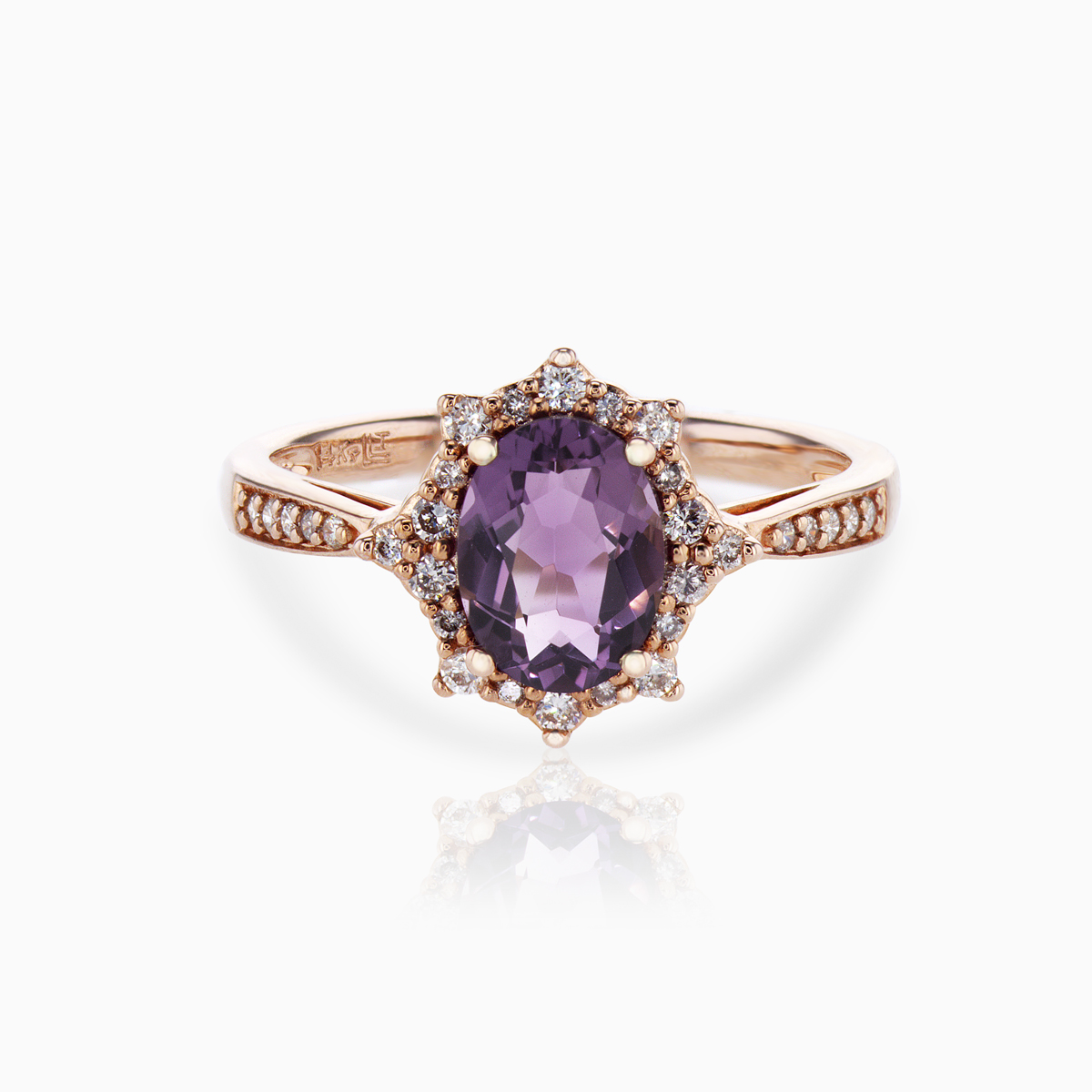 Natural Amethyst and Diamond Fashion Band, 14k Rose Gold