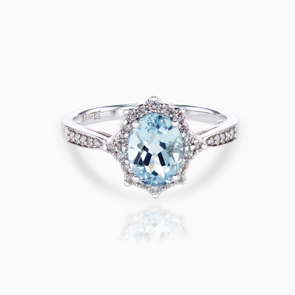 Natural Aquamarine and Diamond Fashion Band, 14k White Gold