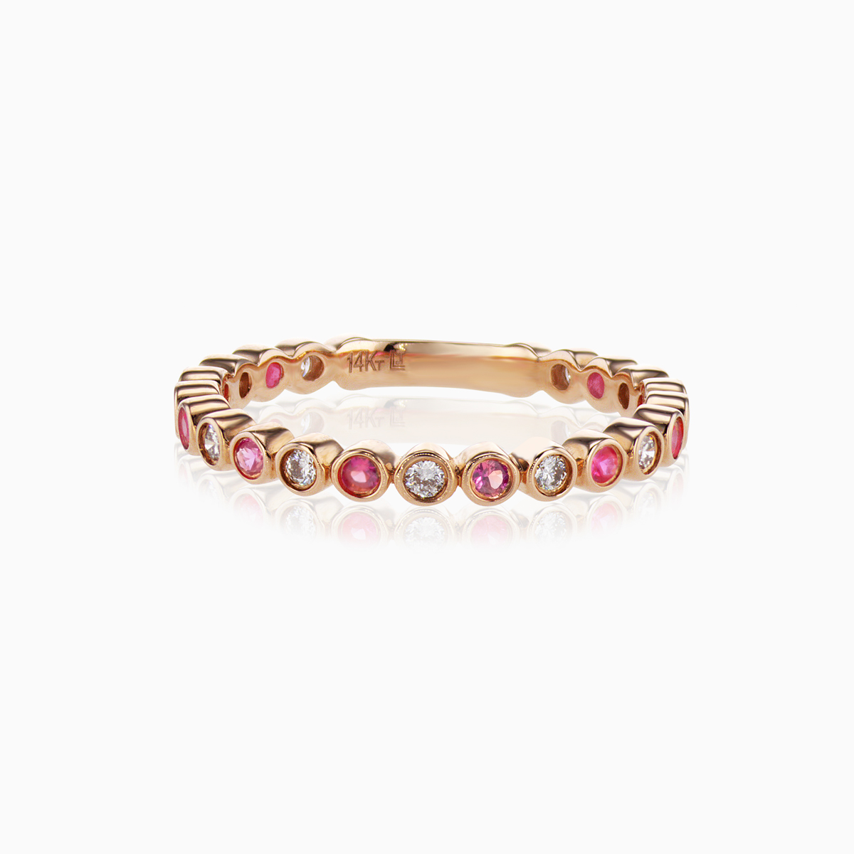 Natural Diamond and Pink Sapphire Stackable Band, 14k Rose Gold