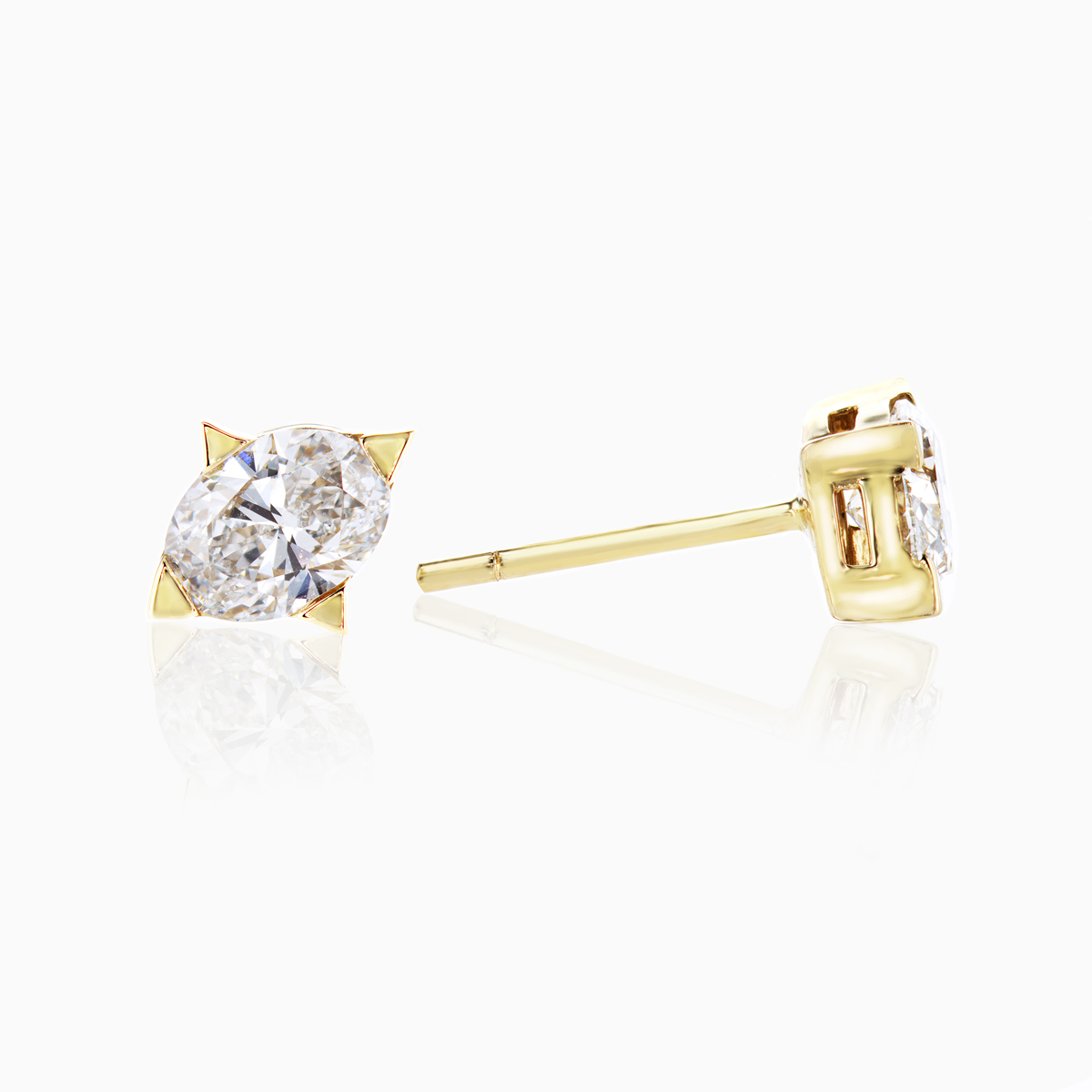 Lab-grown Oval Diamond Fashion Stud Earrings, 14k Yellow Gold