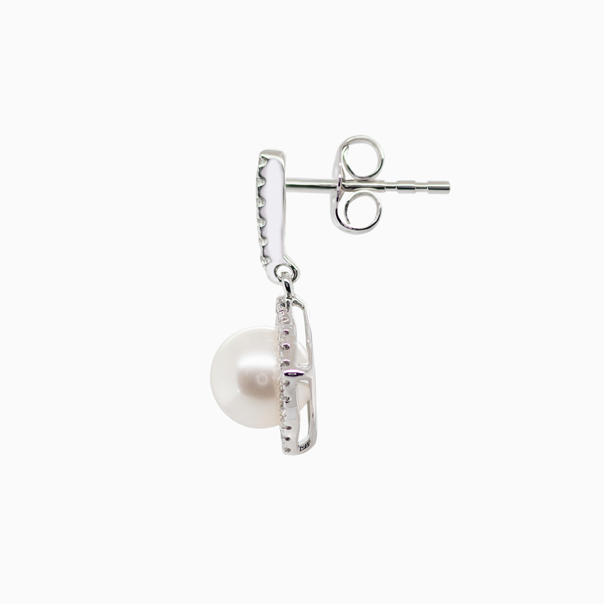 Pearl and Diamond Drop Dangle Earrings, 14k White Gold