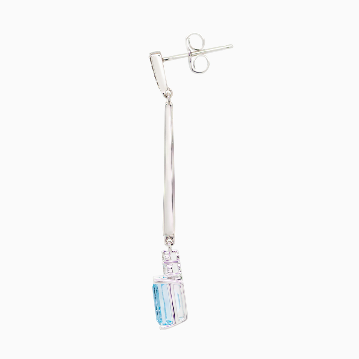 Diamond Accented Natural Blue Topaz Bar Earrings, 14k White Gold