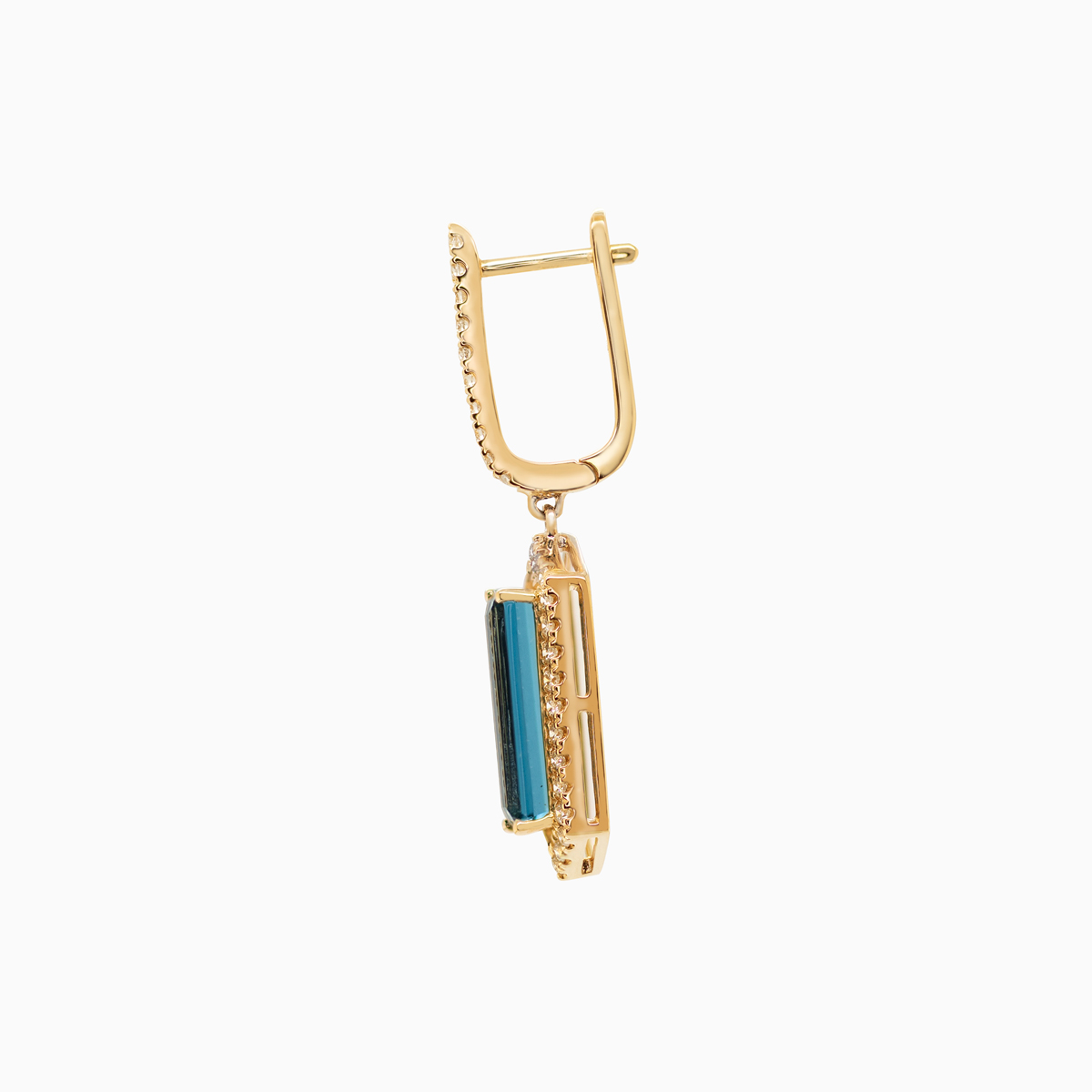 Natural London Blue Topaz and Diamond Dangle Earrings, 14k Yellow Gold