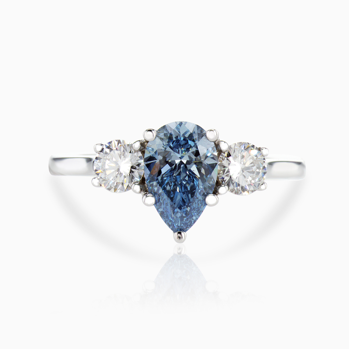 Lab-grown Blue Diamond Three Stone Engagement Ring, 14k White Gold