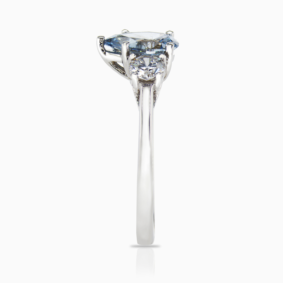 Lab-grown Blue Diamond Three Stone Engagement Ring, 14k White Gold
