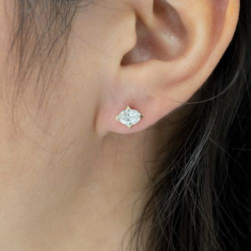 Lab-grown Oval Diamond Fashion Stud Earrings, 14k Yellow Gold
