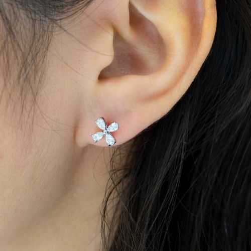 Four Petal Floral Lab-Grown Diamond Earrings, 14k White Gold