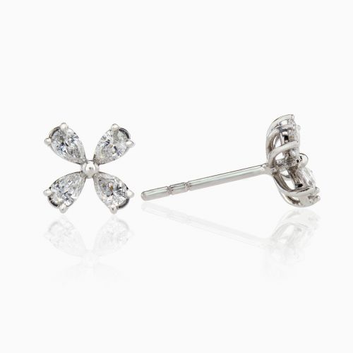 Four Petal Floral Lab-Grown Diamond Earrings, 14k White Gold