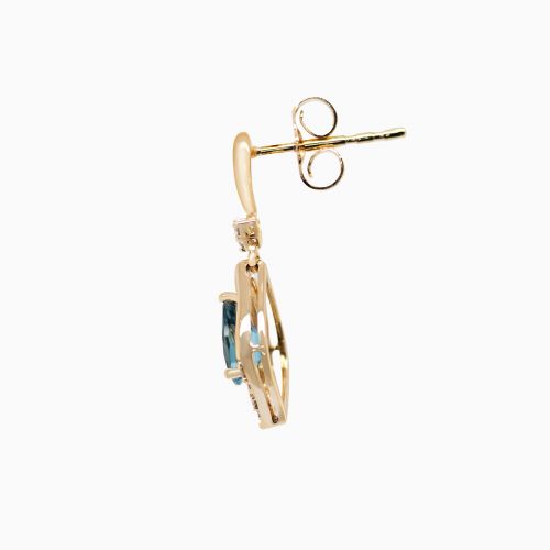 Natural London Blue Topaz and Diamond Dangle Earrings, 14k Yellow Gold