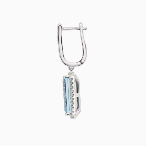 Natural Blue Topaz and Diamond Dangle Earrings, 14k White Gold