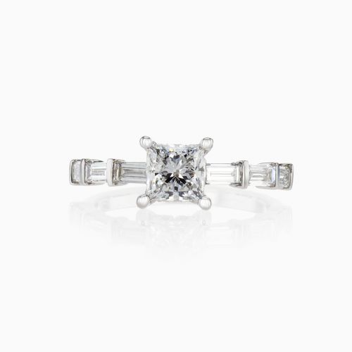 Accented Lab-Grown Princess Cut Diamond Engagement Ring, 14k Gold