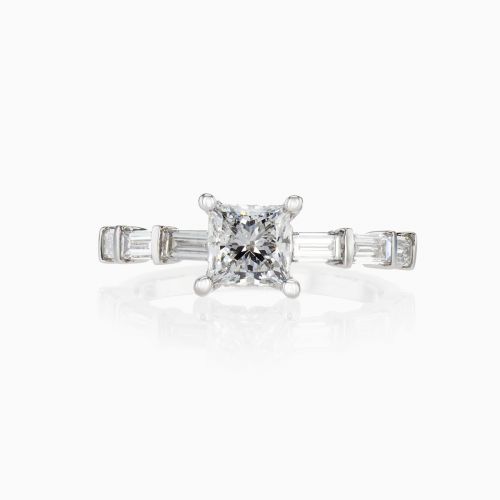 Accented Lab-Grown Princess Cut Diamond Engagement Ring, 14k Gold