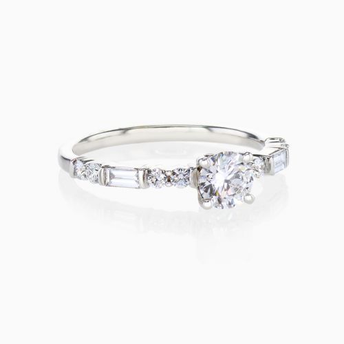 Lab-grown Diamond Accented Engagement Ring, 14k White Gold