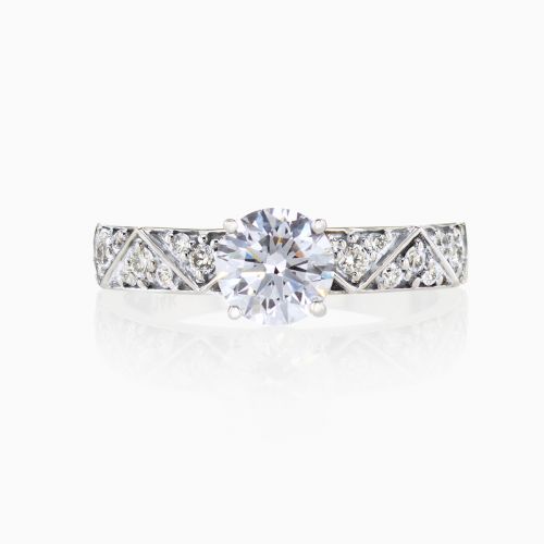 Vintage-inspired Lab-grown Diamond  Engagement Ring, 14k White Gold