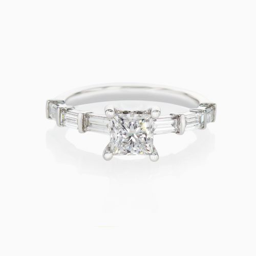 Accented Lab-Grown Princess Cut Diamond Engagement Ring, 14k Gold