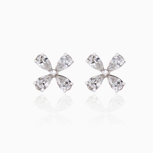 Four Petal Floral Lab-Grown Diamond Earrings, 14k White Gold