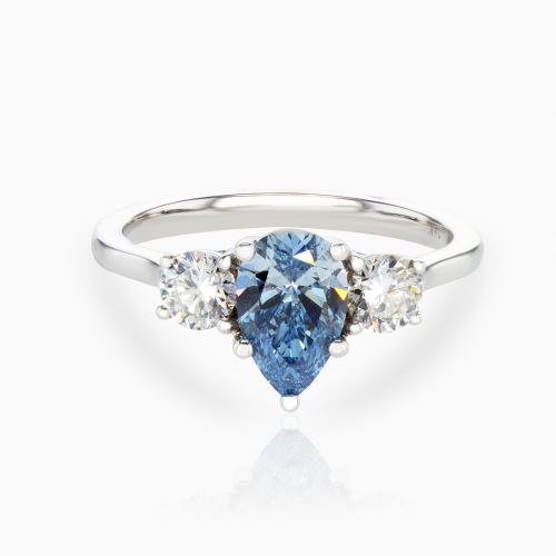 Lab-grown Blue Diamond Three Stone Engagement Ring, 14k White Gold