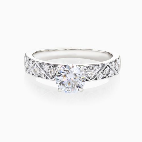 Vintage-inspired Lab-grown Diamond  Engagement Ring, 14k White Gold