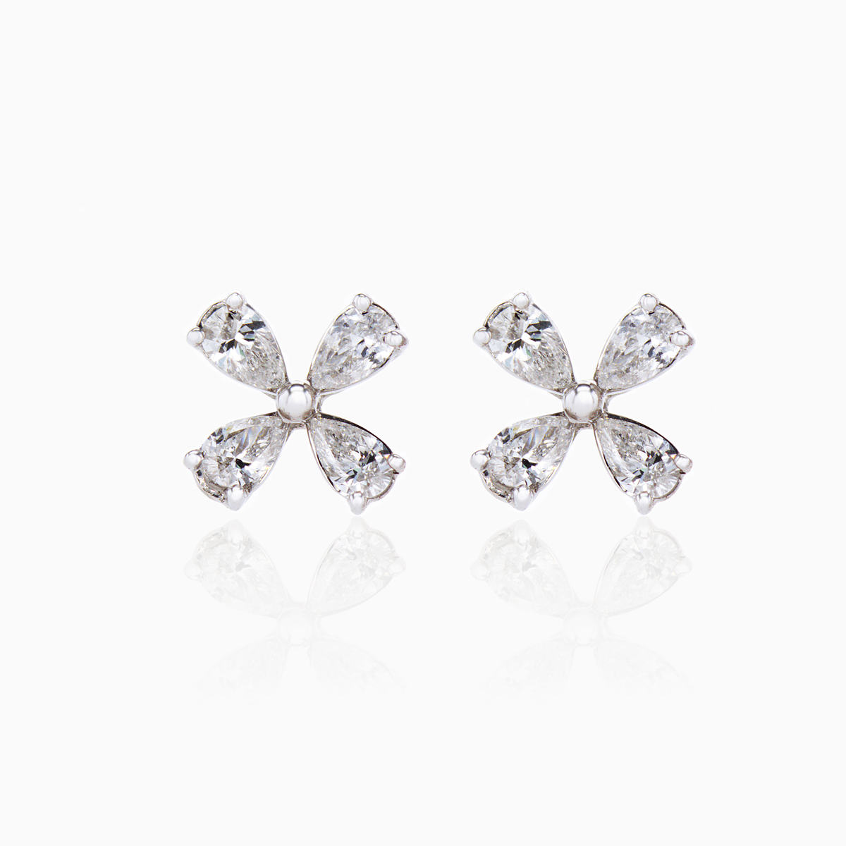 Four Petal Floral Lab-Grown Diamond Earrings, 14k White Gold